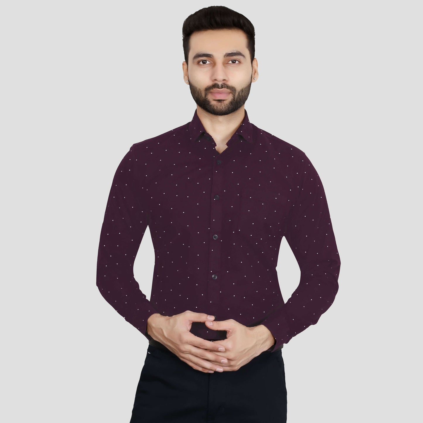 5thanfold Men's Formal Pure Cotton Full Sleeve Printed Maroon Slim Fit Shirt