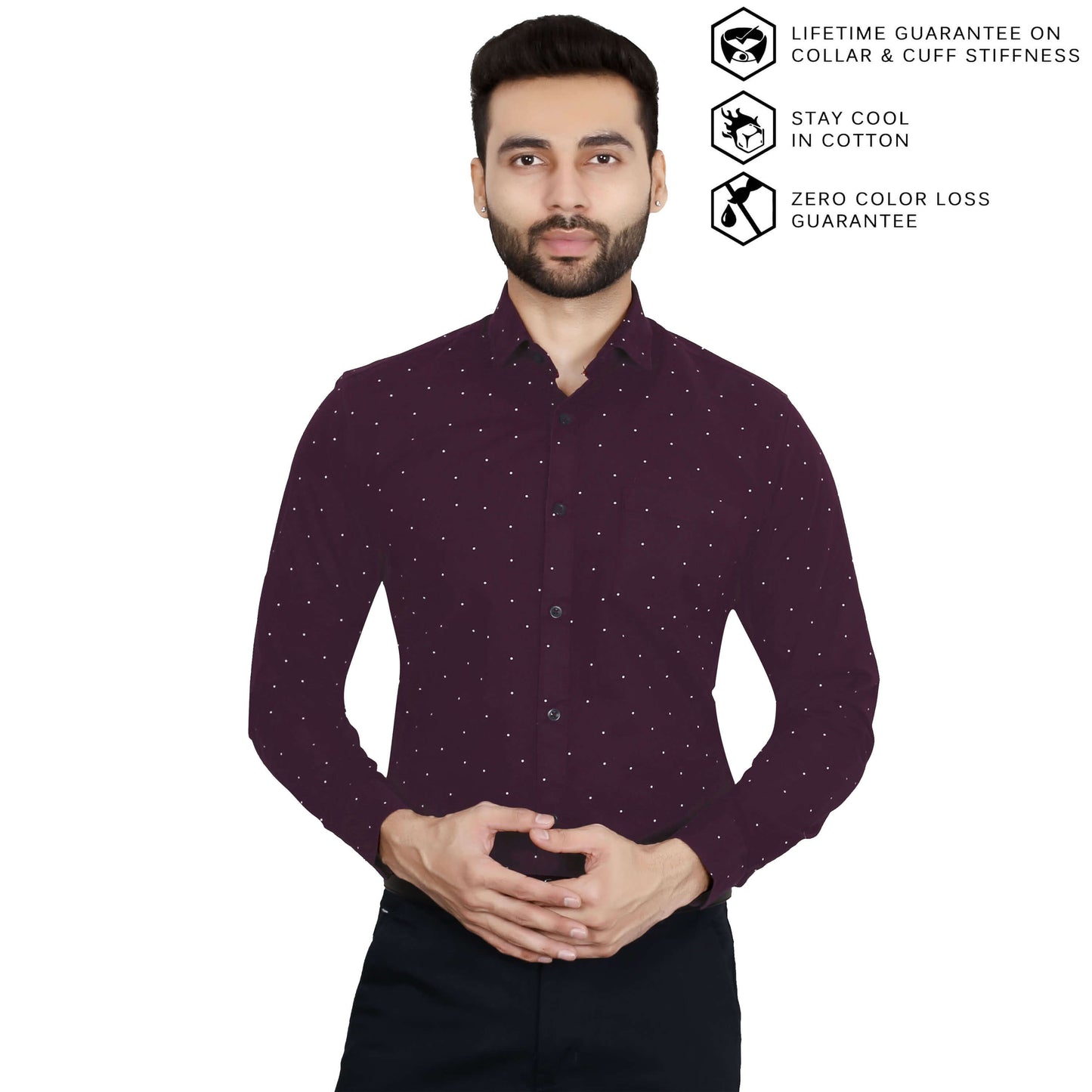 5thanfold Men's Formal Pure Cotton Full Sleeve Printed Maroon Slim Fit Shirt