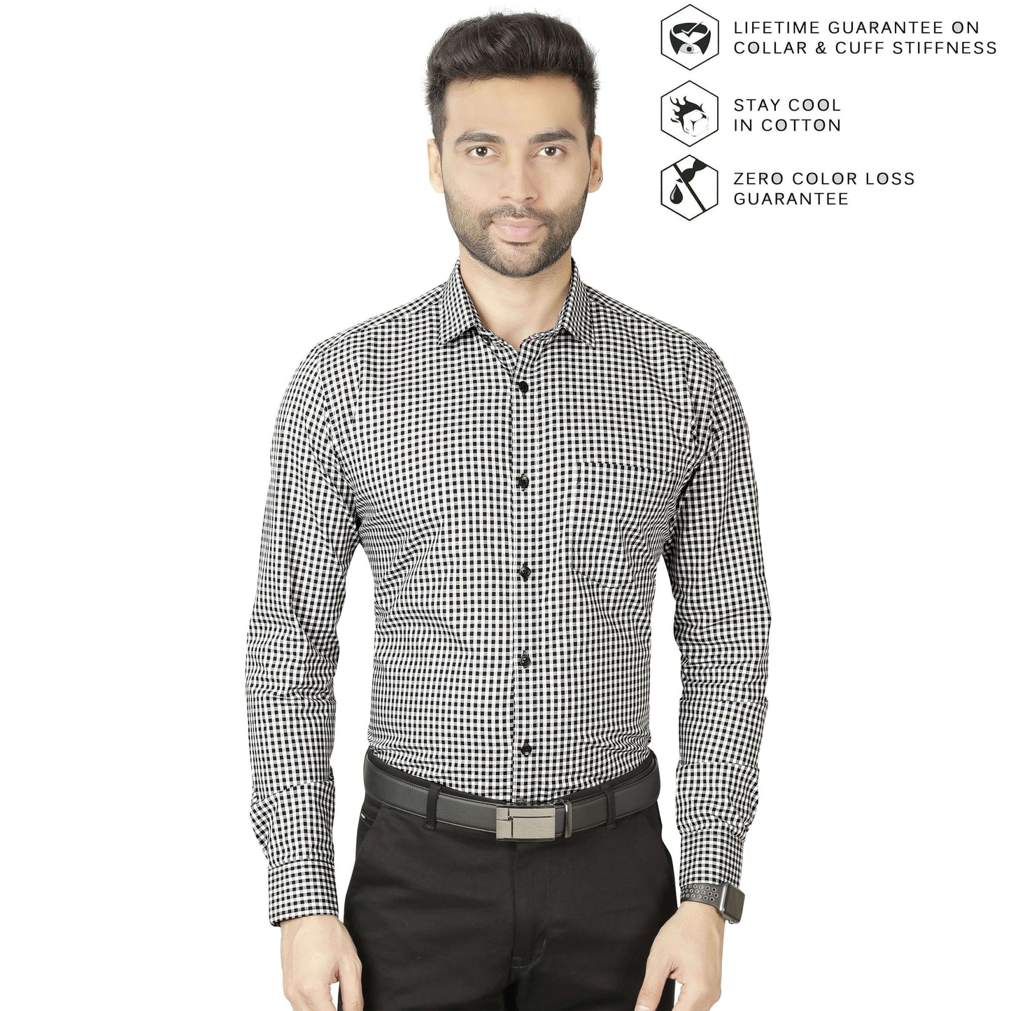 5thanfold Men's Formal Pure Cotton Full Sleeve Checkered Grey Slim Fit Shirt