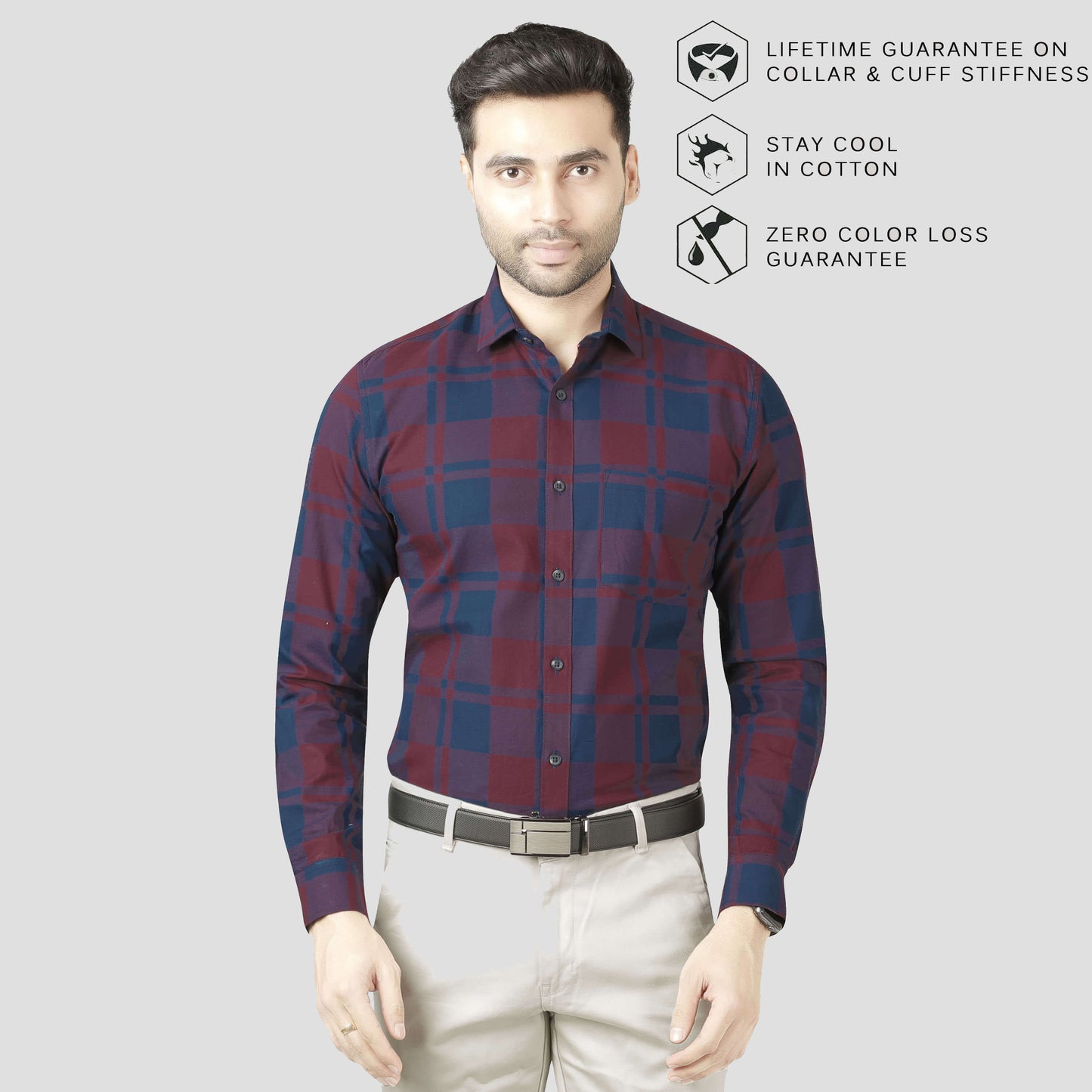 5thanfold Men's Formal Pure Cotton Full Sleeve Checkered Red Slim Fit Shirt
