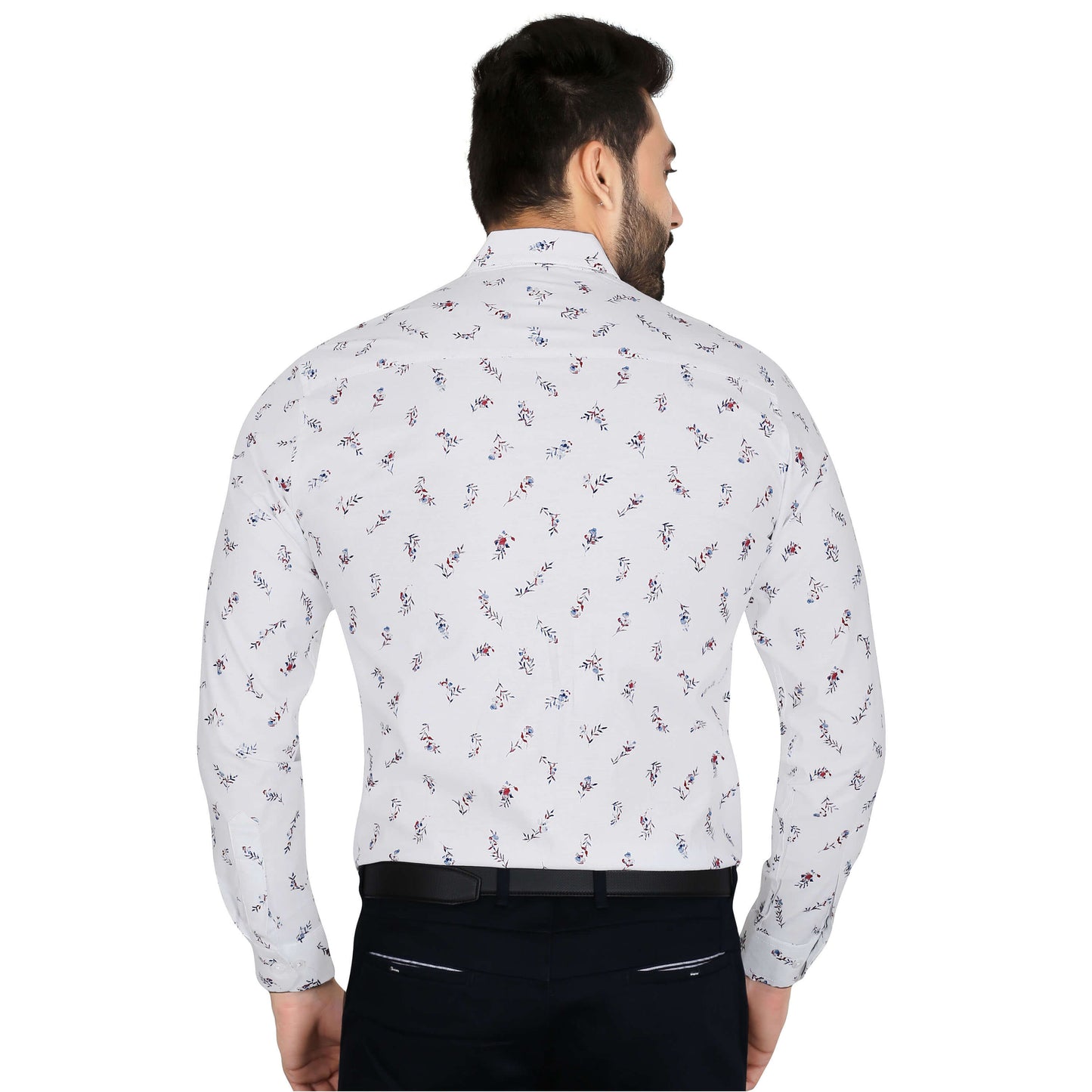 5thanfold Men's Formal Pure Cotton Full Sleeve Printed White Slim Fit Shirt