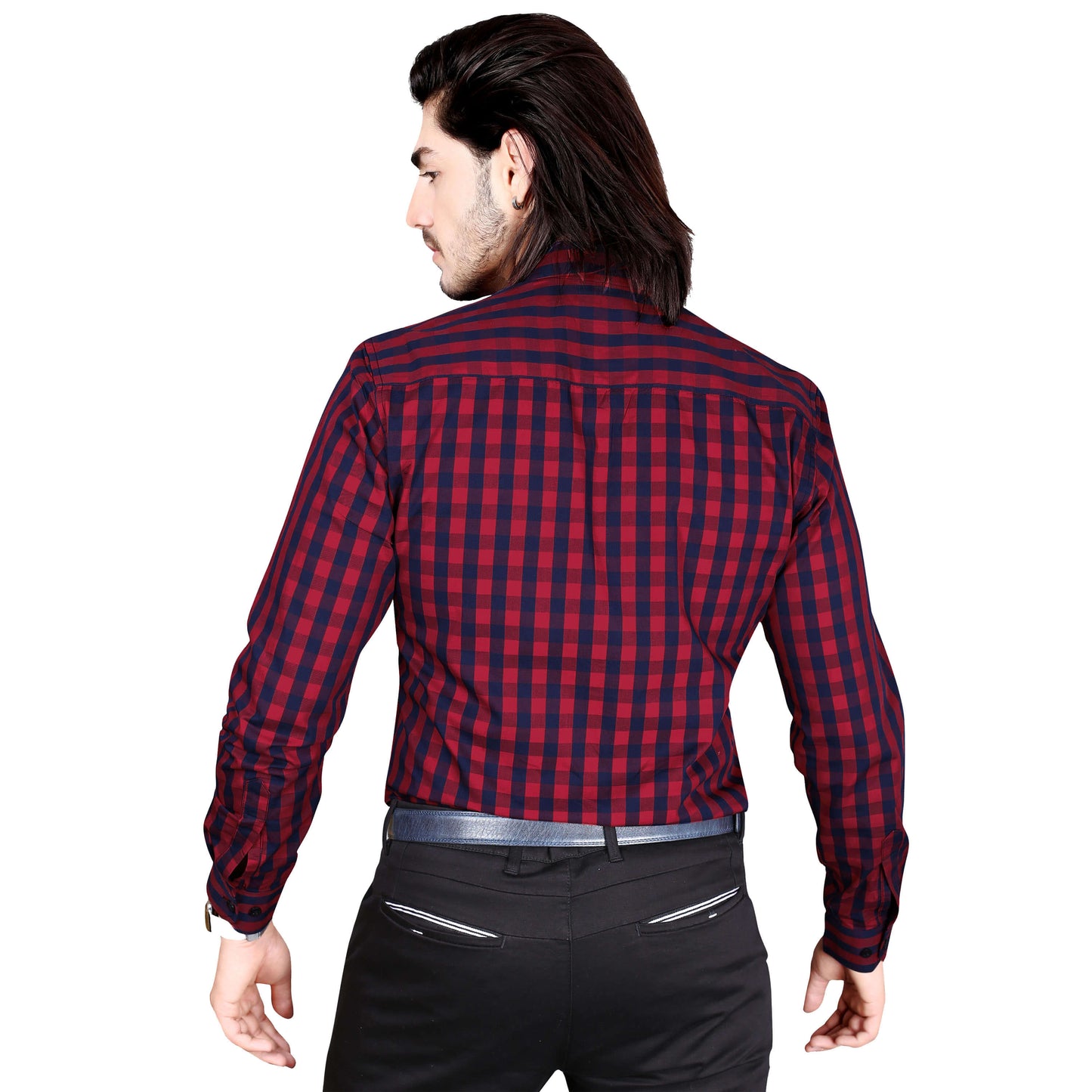 5thanfold Men's Formal Pure Cotton Full Sleeve Checkered Red Slim Fit Shirt