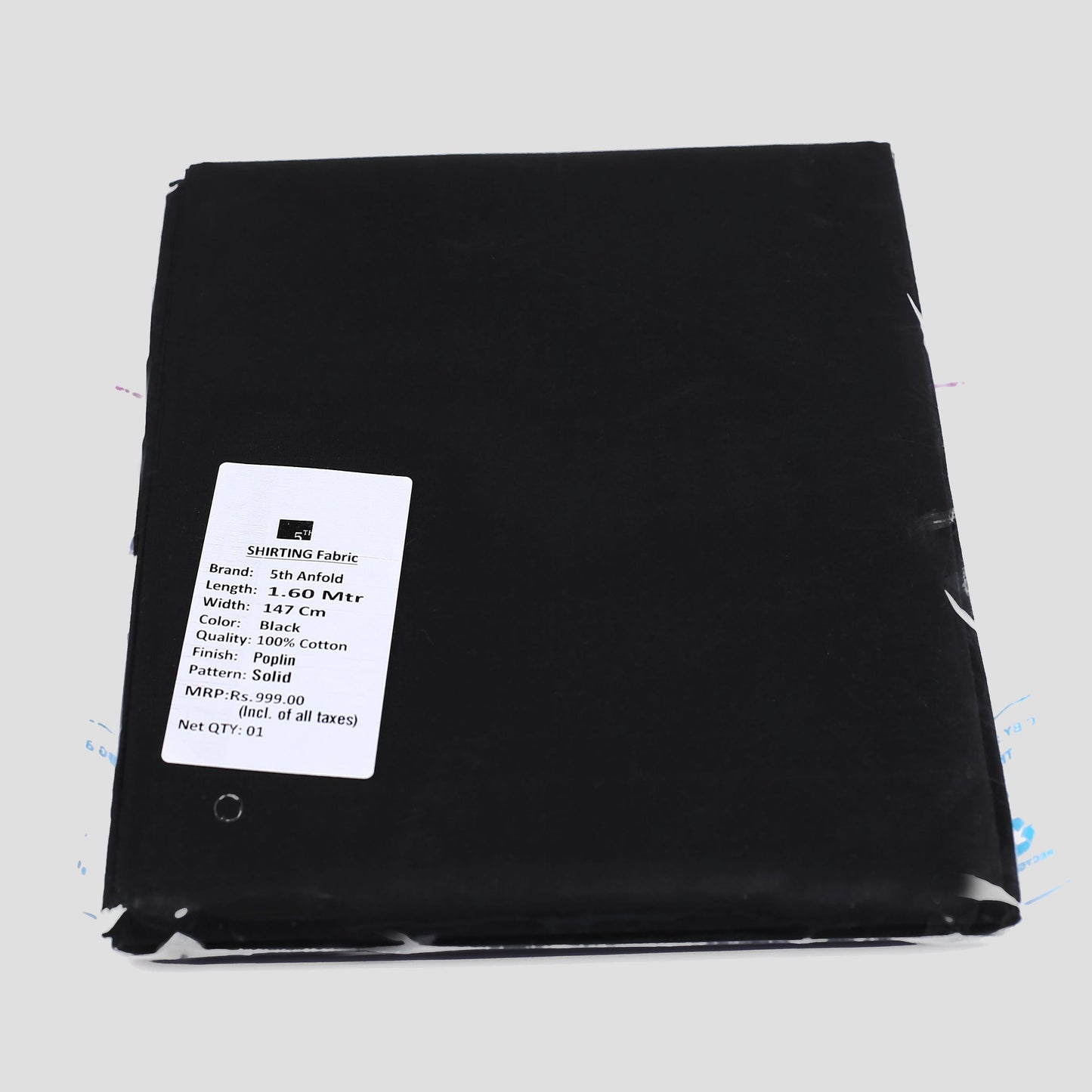 Black unstitched mill made 100% cotton full width shirt piece for one full sleev shirt