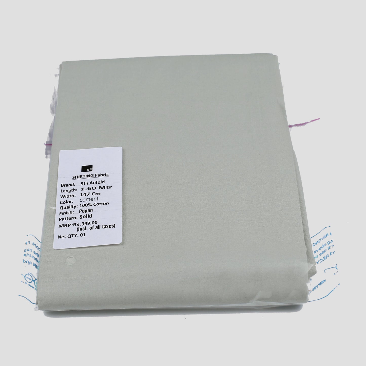 Lighy Grey unstitched mill made 100% cotton full width shirt piece for one full sleev shirt