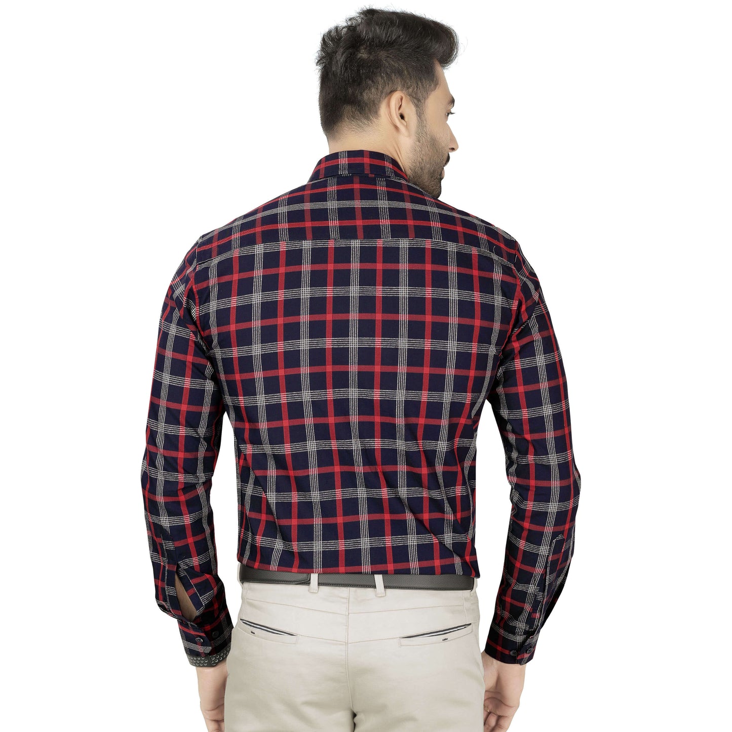 5thanfold Men's Formal Pure Cotton Full Sleeve Checkered Red Slim Fit Shirt