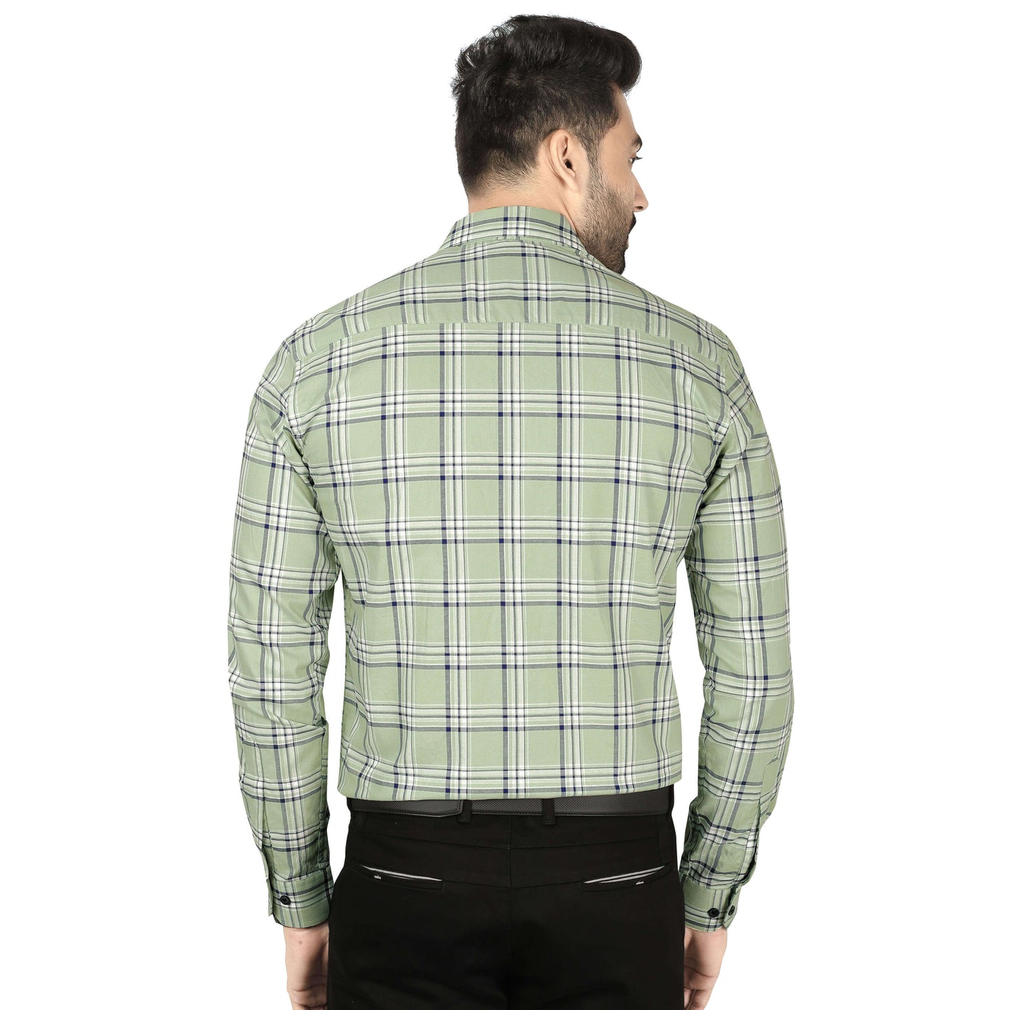 5thanfold Men's Formal Pure Cotton Full Sleeve Checkered Pista green Slim Fit Shirt