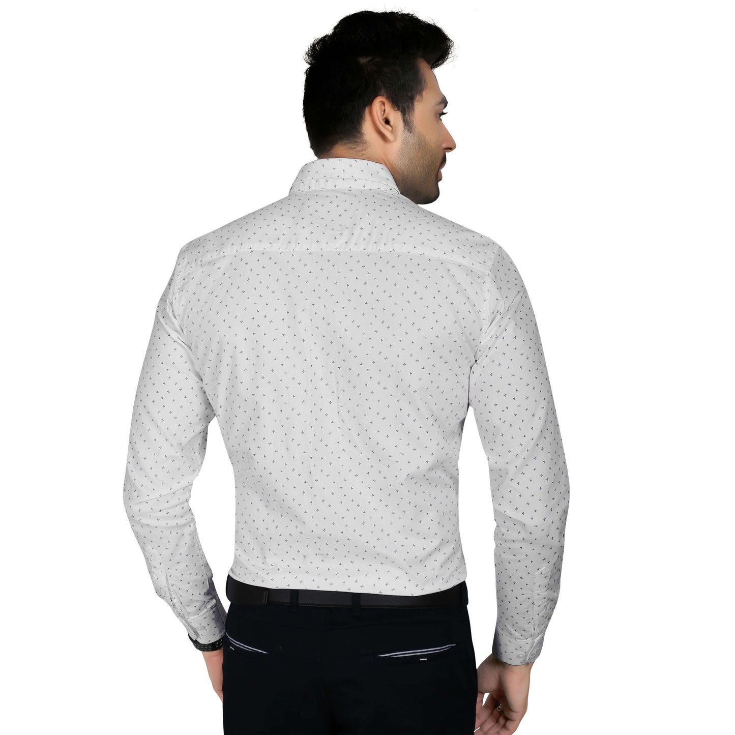5thanfold Men's Formal Pure Cotton Full Sleeve Printed White Slim Fit Shirt
