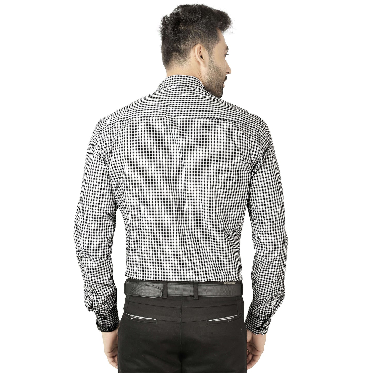 5thanfold Men's Formal Pure Cotton Full Sleeve Checkered Grey Slim Fit Shirt