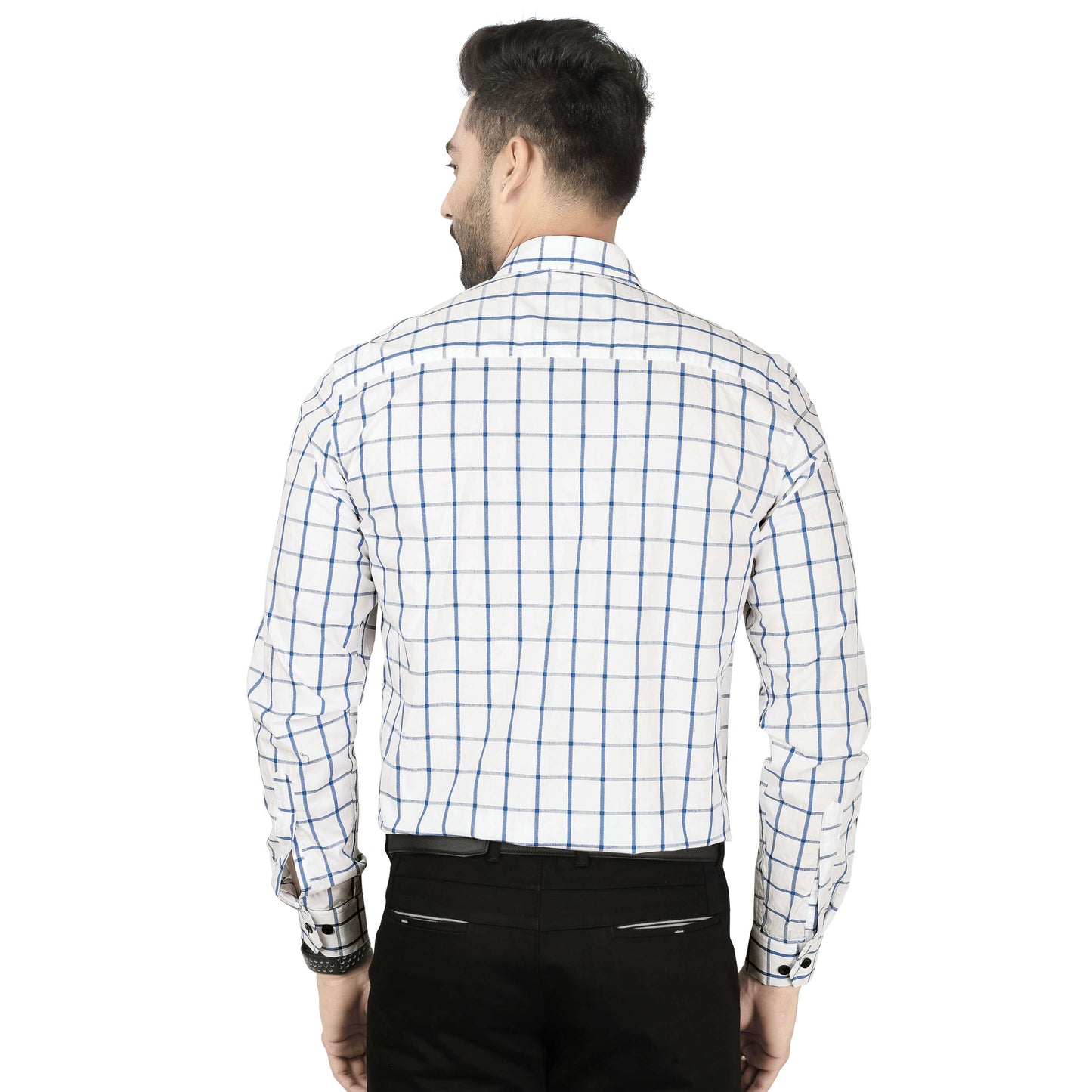 5thanfold Men's Formal Pure Cotton Full Sleeve Checkered White Regular Fit Shirt