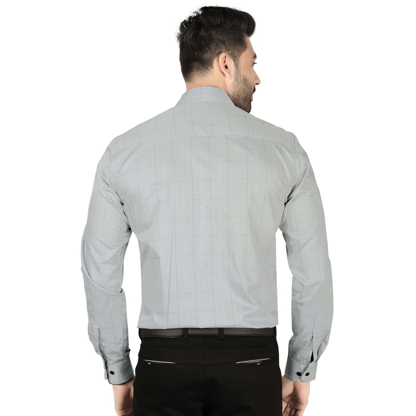 5thanfold Men's Formal Pure Cotton Full Sleeve Checkered Grey Slim Fit Shirt