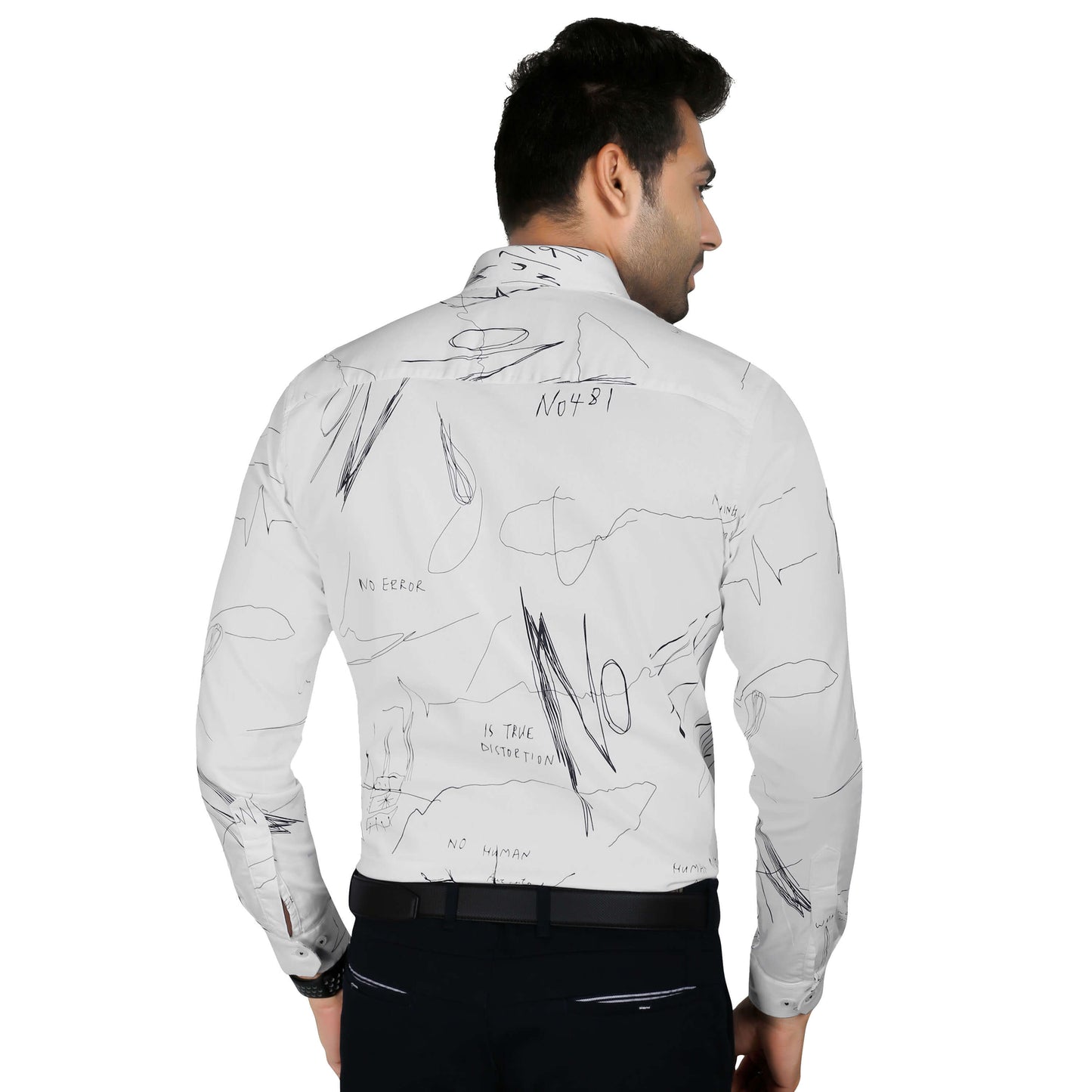 5thanfold Men's Formal Pure Cotton Full Sleeve Printed White Slim Fit Shirt