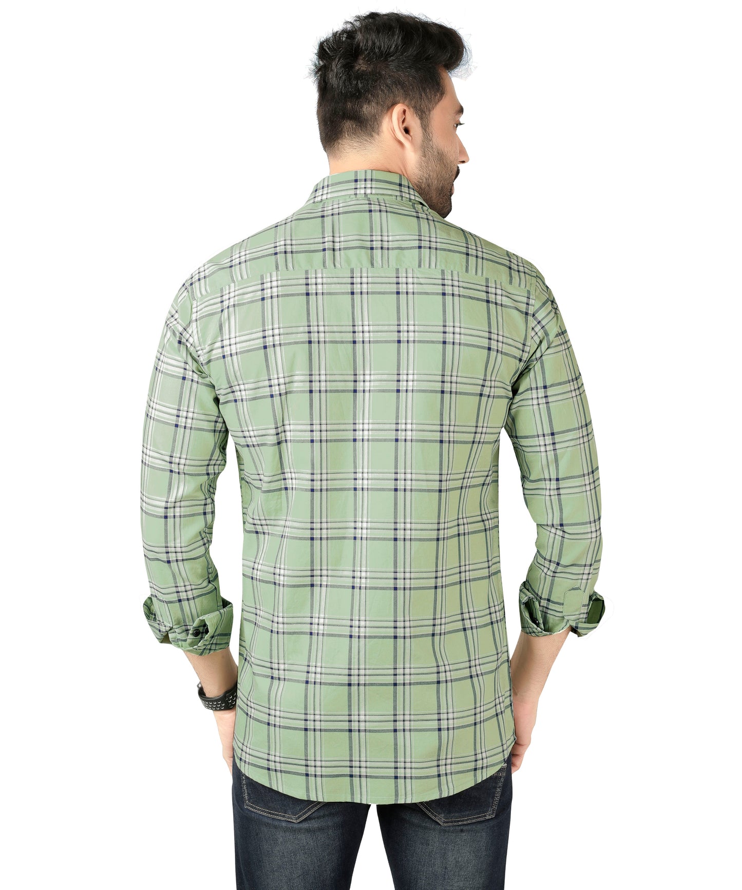 5thanfold Men's Casual Pure Cotton Full Sleeve Checkered Pista green Slim Fit Shirt