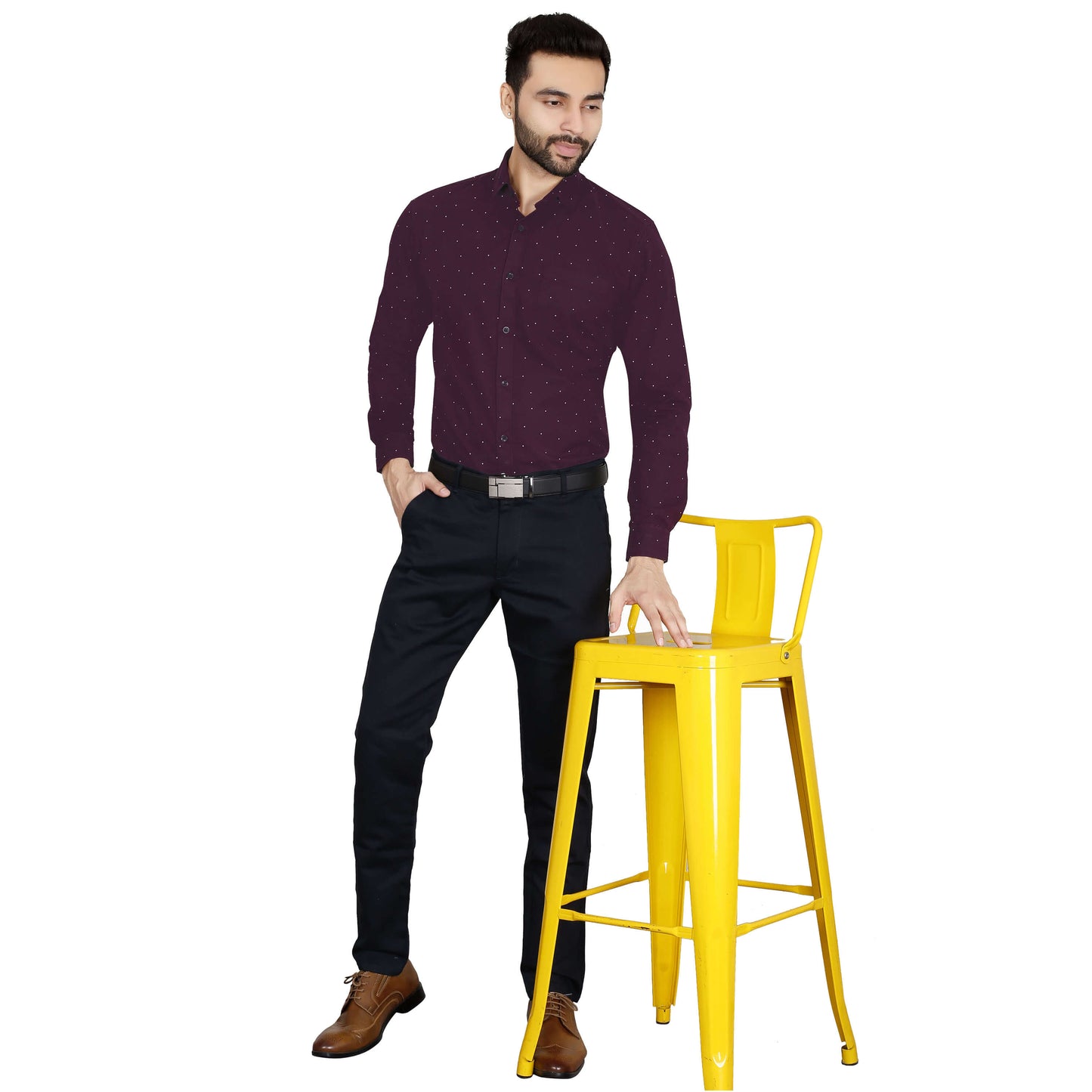 5thanfold Men's Formal Pure Cotton Full Sleeve Printed Maroon Slim Fit Shirt
