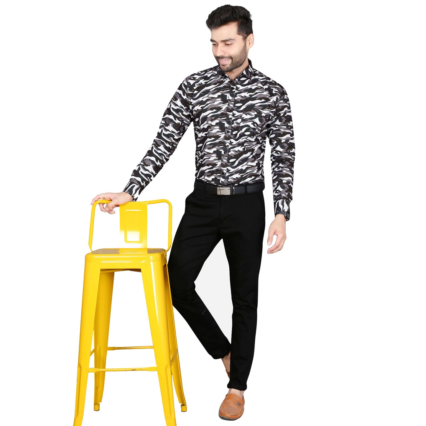 5thanfold Men's Formal Pure Cotton Full Sleeve Printed White Slim Fit Shirt