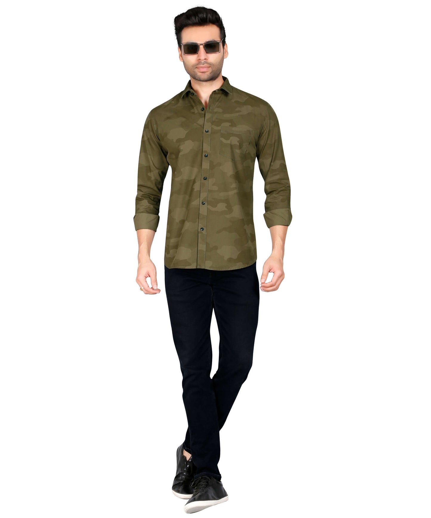 5thanfold Men's Casual Pure Cotton Full Sleeve Printed Khaki Slim Fit Shirt