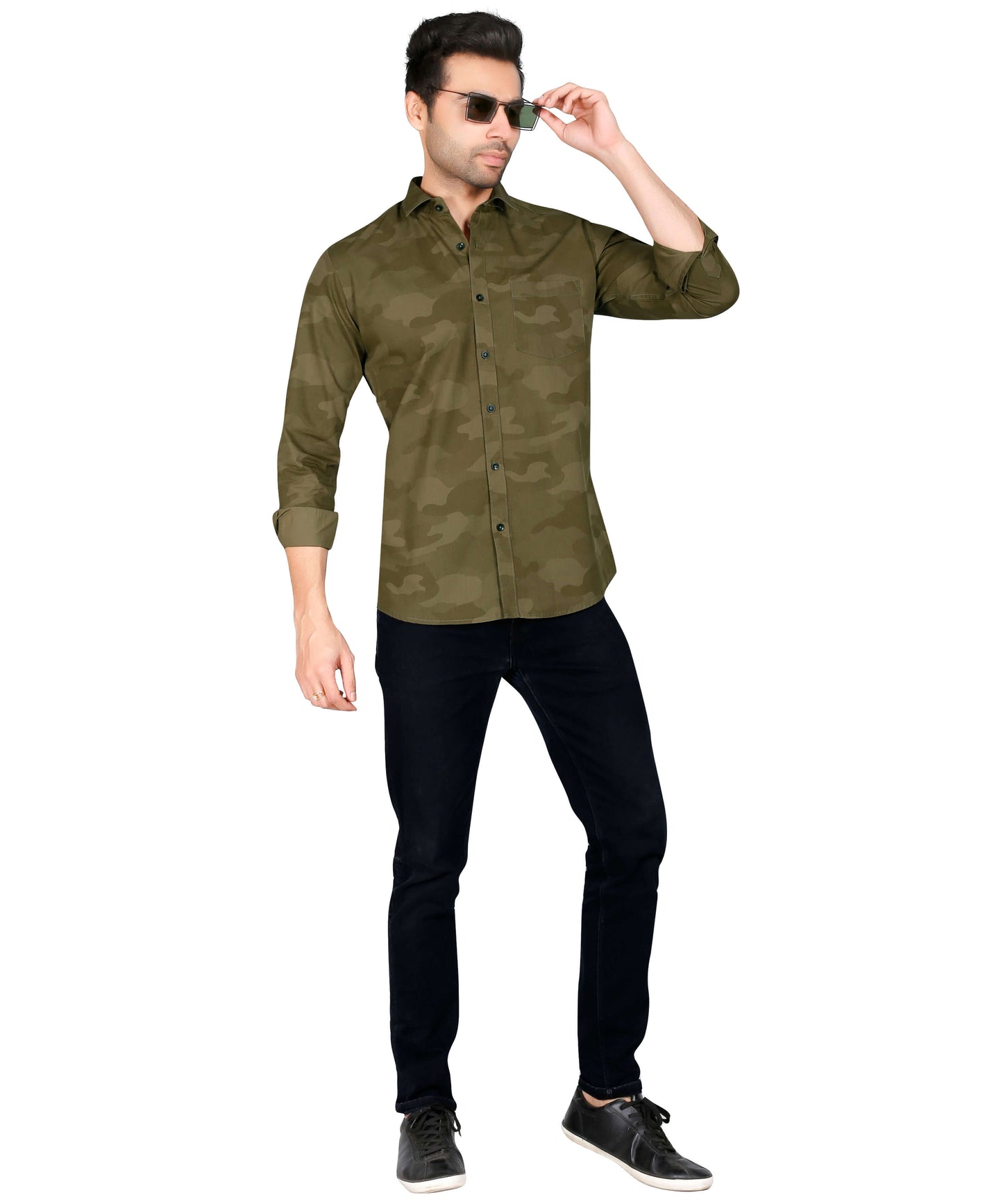 5thanfold Men's Casual Pure Cotton Full Sleeve Printed Khaki Slim Fit Shirt