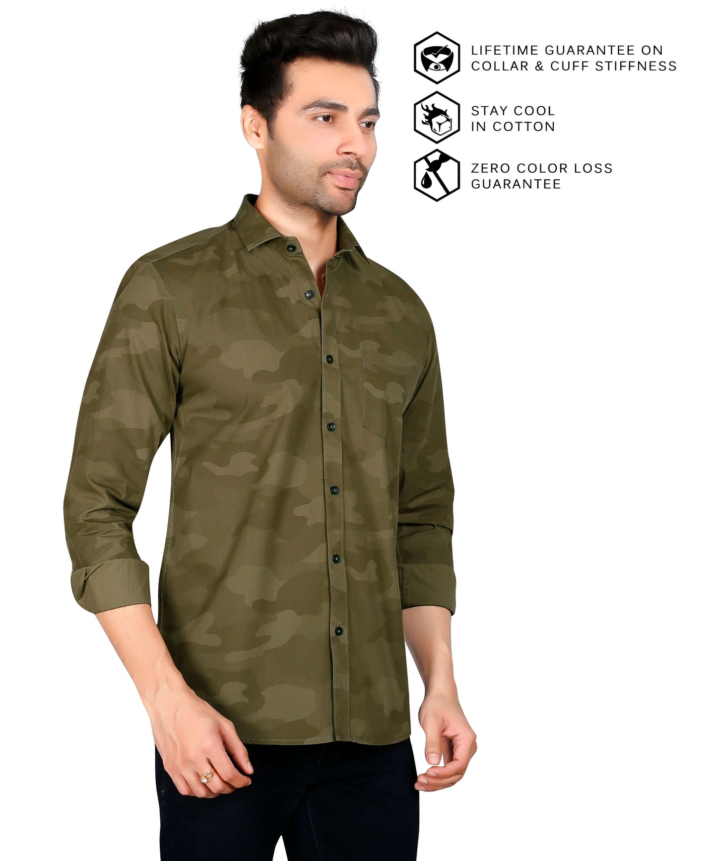 5thanfold Men's Casual Pure Cotton Full Sleeve Printed Khaki Slim Fit Shirt