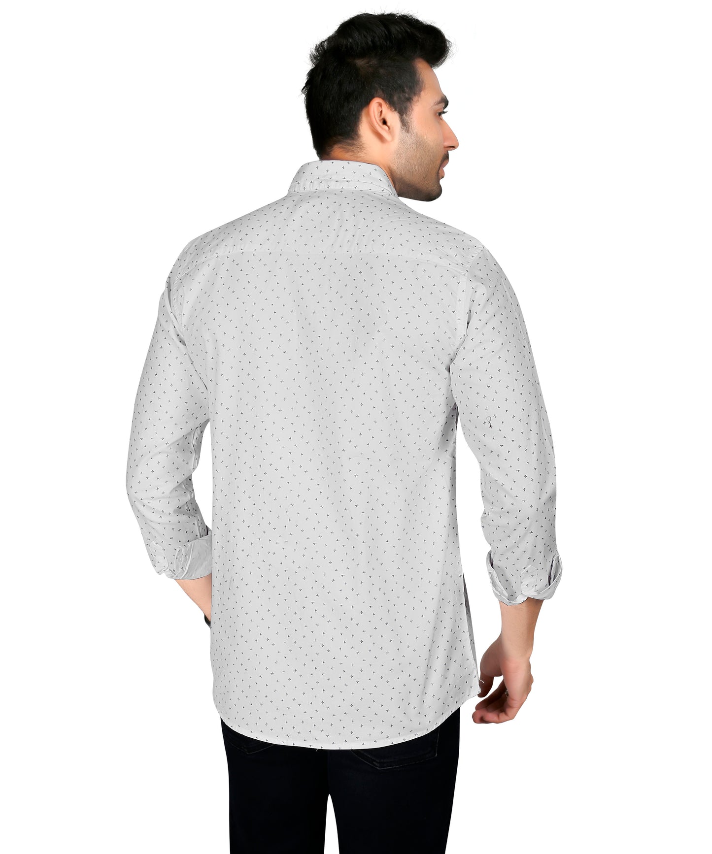 5thanfold Men's Casual Pure Cotton Full Sleeve Printed White Slim Fit Shirt