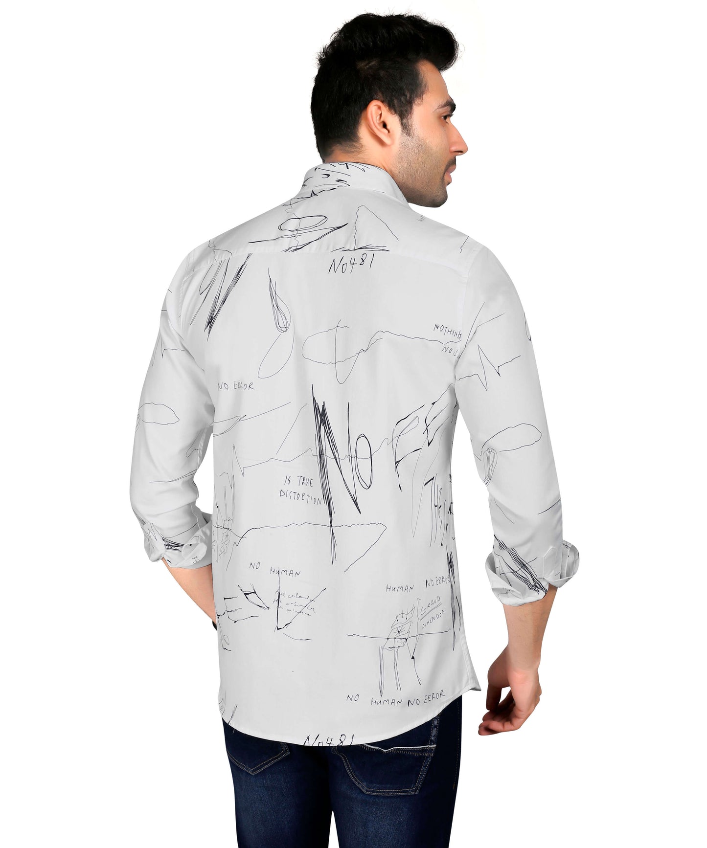 5thanfold Men's Casual Pure Cotton Full Sleeve Printed White Slim Fit Shirt