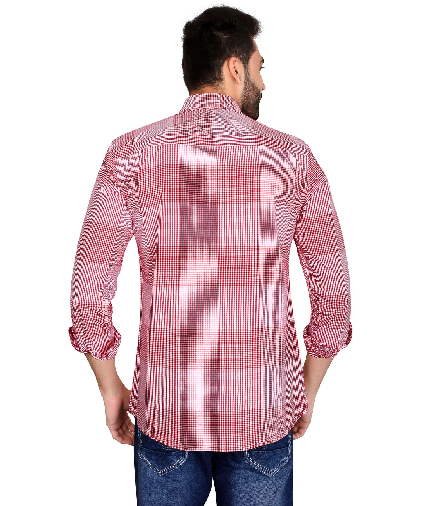 5thanfold Men's Casual Pure Cotton Full Sleeve Checkered Red Regular Fit Shirt