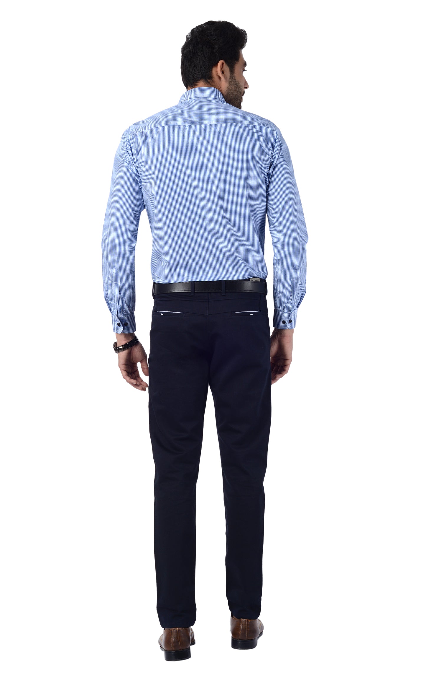 5thanfold Men's Formal Pure Cotton Full Sleeve Checkered Blue Slim Fit Shirt