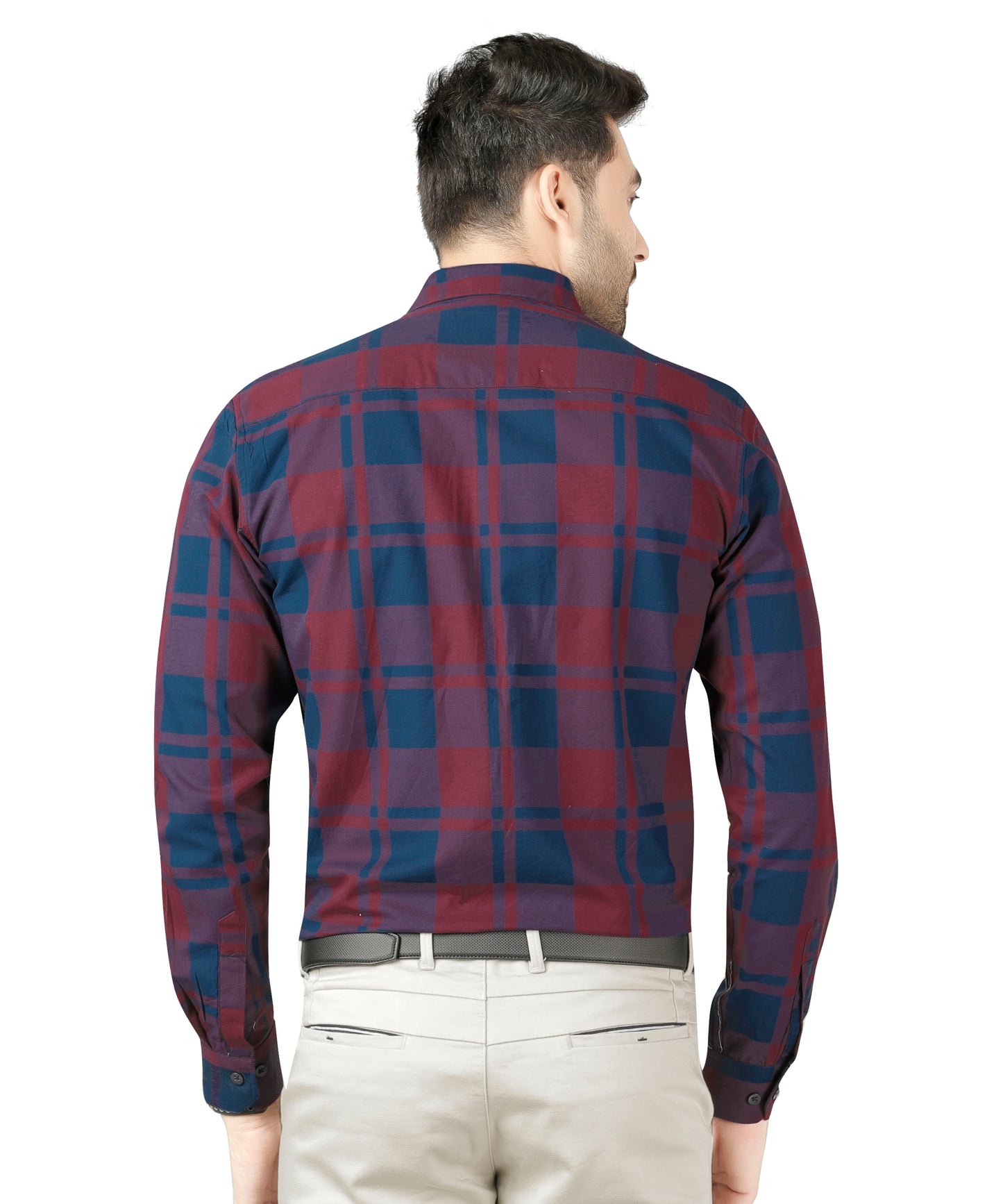 5thanfold Men's Formal Pure Cotton Full Sleeve Checkered Red Slim Fit Shirt