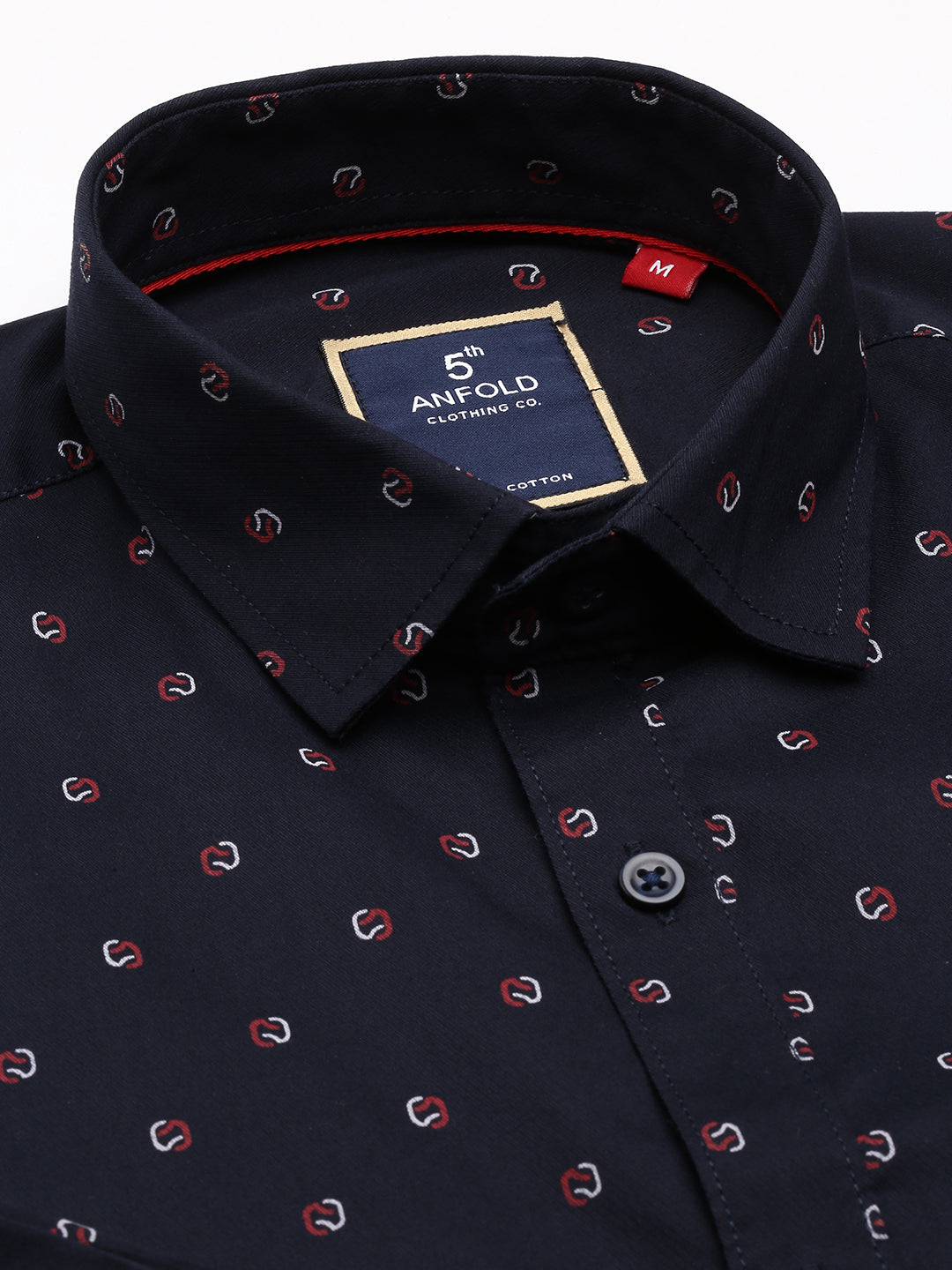 5thanfold Men's Formal Pure Cotton Full Sleeve Printed Dark Blue Slim Fit Shirt