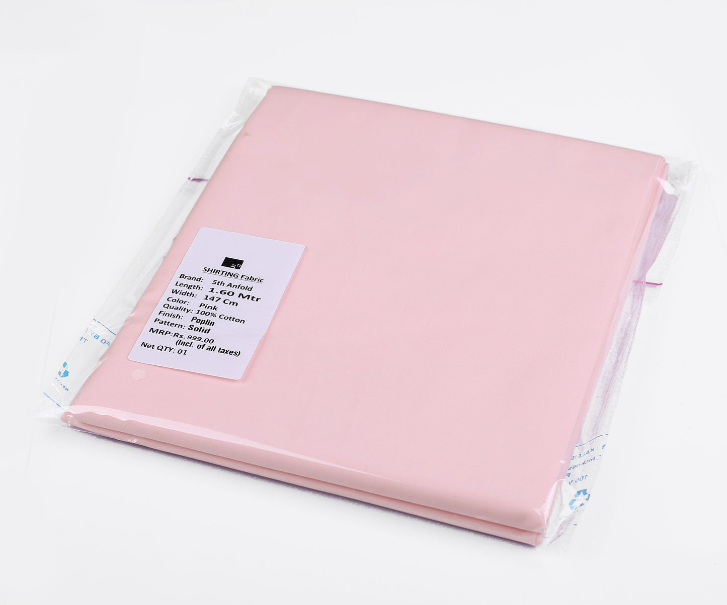 Baby Pink unstitched mill made 100% cotton full width shirt piece for one full sleev shirt