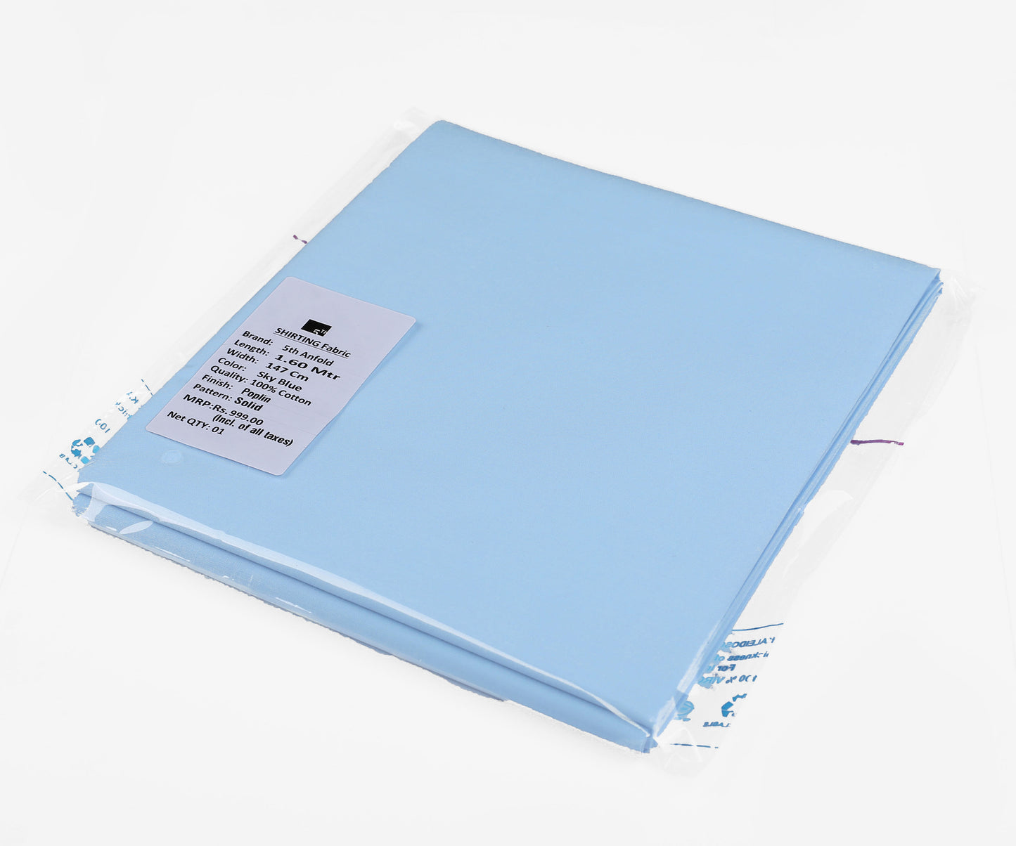 lightblue unstitched mill made 100% cotton full width shirt piece for one full sleev shirt