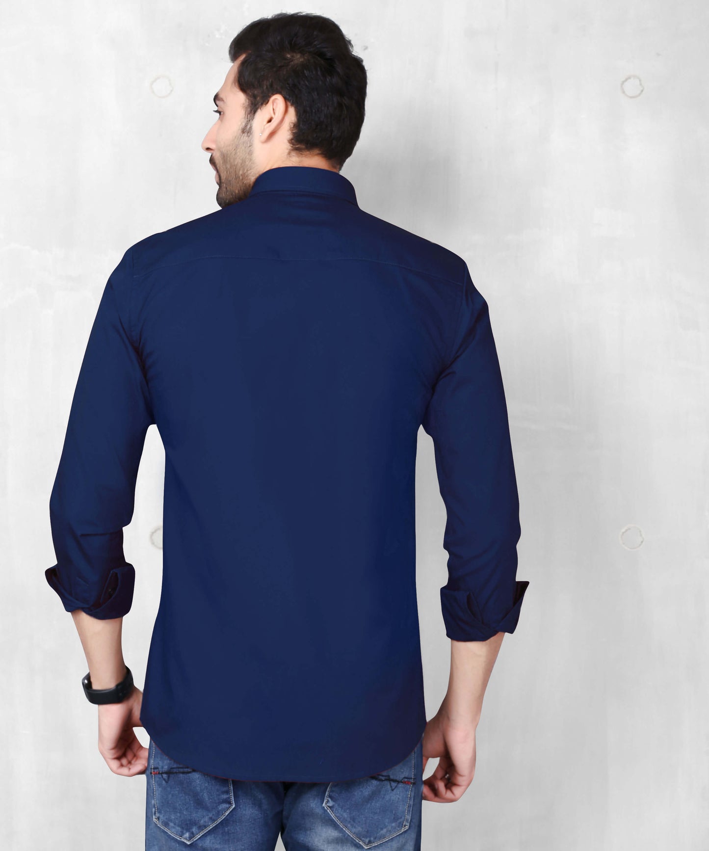 5thanfold Men's Casual Pure Cotton Full Sleeve Solid Light Navy Slim Fit Shirt