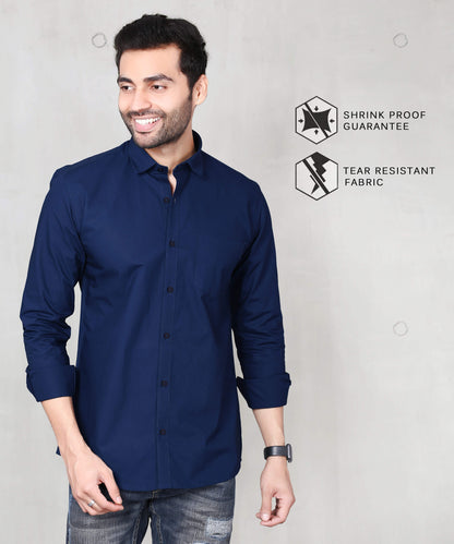 5thanfold Men's Casual Pure Cotton Full Sleeve Solid Light Navy Slim Fit Shirt