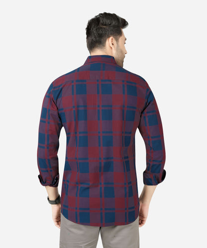 5thanfold Men's Casual  Pure Cotton Full Sleeve Checkered Red Slim Fit Shirt