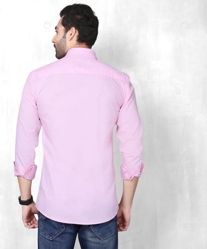 5thanfold Men's Casual Pure Cotton Full Sleeve Solid Pink Slim Fit Shirt