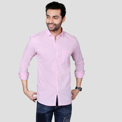 5thanfold Men's Casual Pure Cotton Full Sleeve Solid Pink Slim Fit Shirt