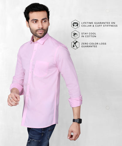 5thanfold Men's Casual Pure Cotton Full Sleeve Solid Pink Slim Fit Shirt