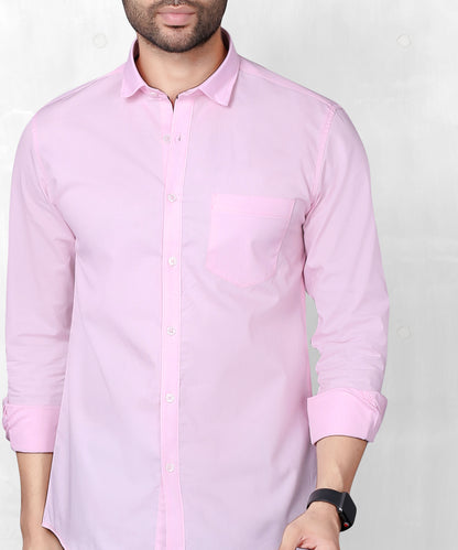 5thanfold Men's Casual Pure Cotton Full Sleeve Solid Pink Slim Fit Shirt