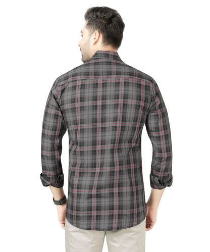 5thanfold Men's Casual Pure Cotton Full Sleeve Checkered Grey Slim Fit Shirt