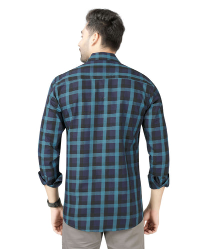 5thanfold Men's Casual Pure Cotton Full Sleeve Checkered Green Slim Fit Shirt