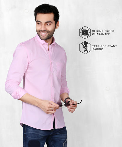 5thanfold Men's Casual Pure Cotton Full Sleeve Solid Pink Slim Fit Shirt