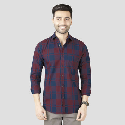 5thanfold Men's Casual  Pure Cotton Full Sleeve Checkered Red Slim Fit Shirt