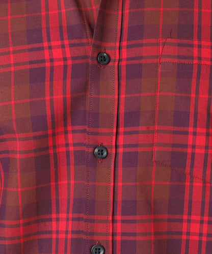 5thanfold Men's Casual Pure Cotton Full Sleeve Checkered Red Slim Fit Shirt