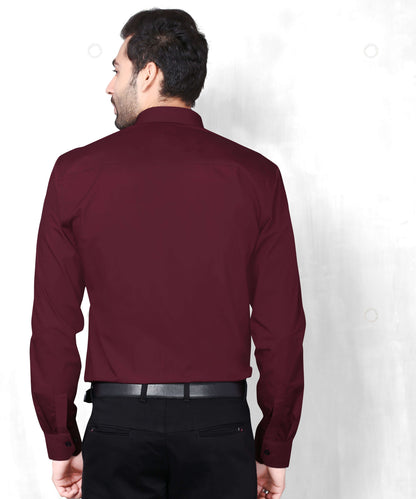 5thanfold Men's Casual Pure Cotton Full Sleeve Solid Maroon Slim Fit Shirt