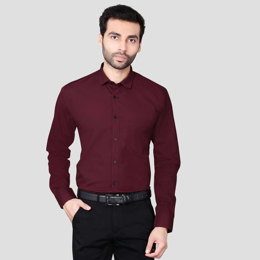 5thanfold Men's Casual Pure Cotton Full Sleeve Solid Maroon Slim Fit Shirt