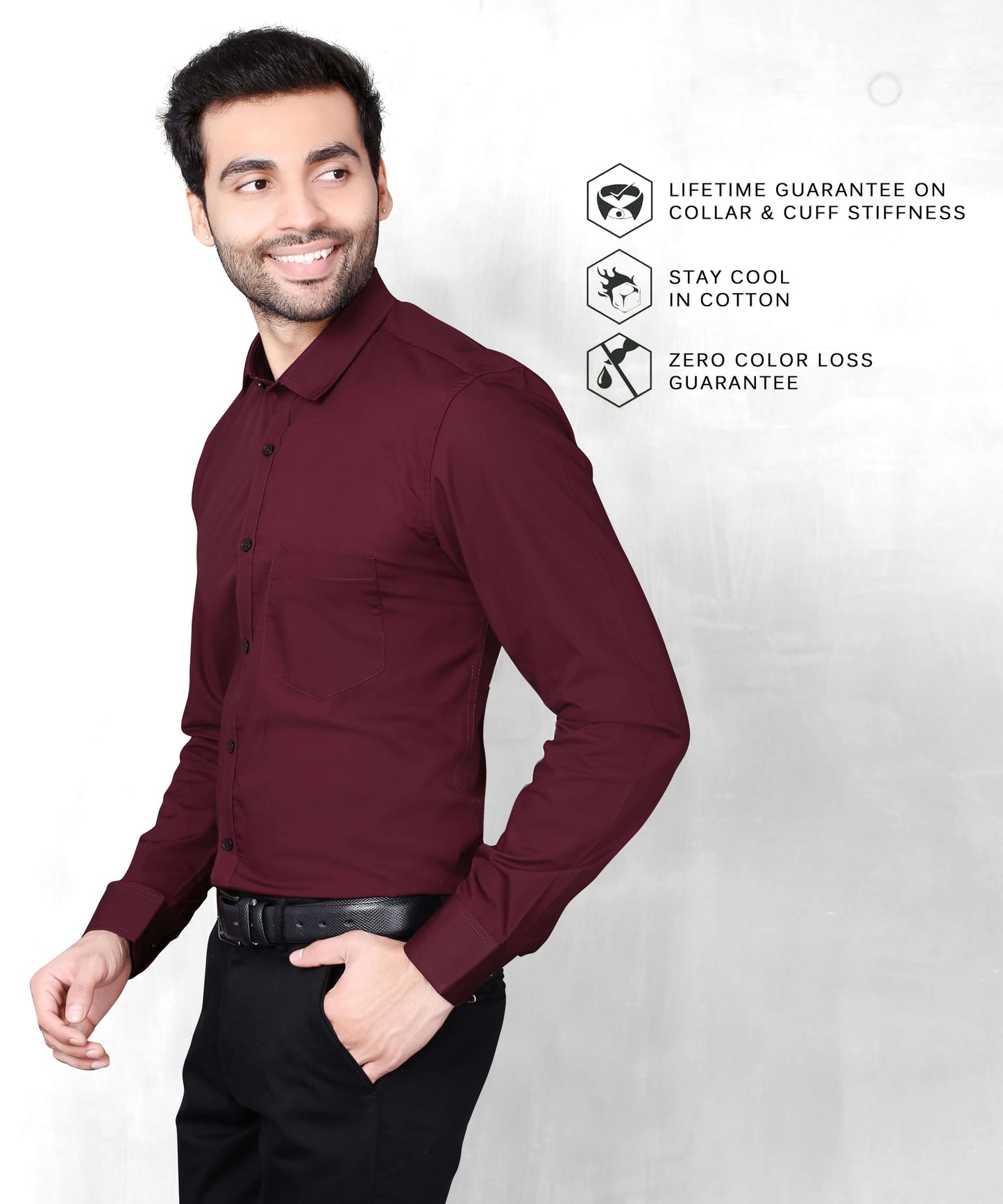 5thanfold Men's Casual Pure Cotton Full Sleeve Solid Maroon Slim Fit Shirt