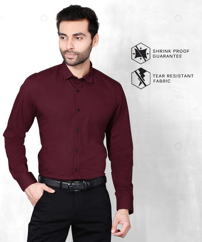 5thanfold Men's Casual Pure Cotton Full Sleeve Solid Maroon Slim Fit Shirt