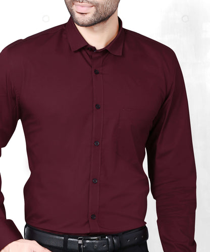 5thanfold Men's Casual Pure Cotton Full Sleeve Solid Maroon Slim Fit Shirt