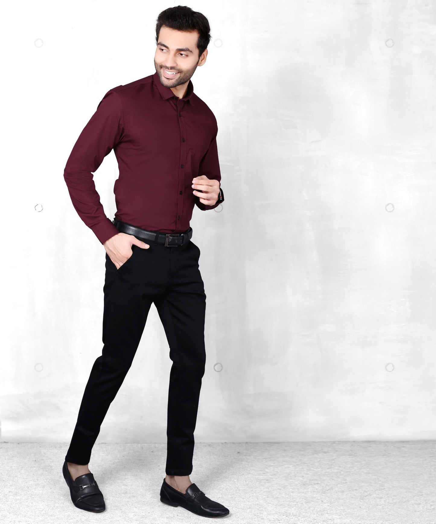 5thanfold Men's Casual Pure Cotton Full Sleeve Solid Maroon Slim Fit Shirt