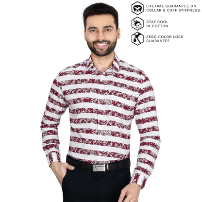 5thanfold Men's Formal Pure Cotton Full Sleeve Printed Red Slim Fit Shirt