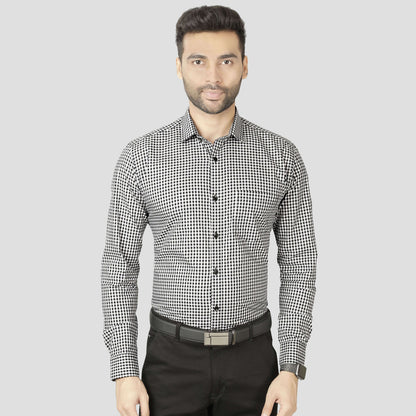 5thanfold Men's Formal Pure Cotton Full Sleeve Checkered Grey Slim Fit Shirt