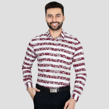 5thanfold Men's Formal Pure Cotton Full Sleeve Printed Red Slim Fit Shirt